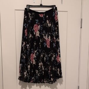 White House Black Market Black Floral A-Line Skirt